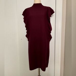 NWOT Kate Spade Crepe Ruffle Sleeve Burgundy Shift Dress Size 4